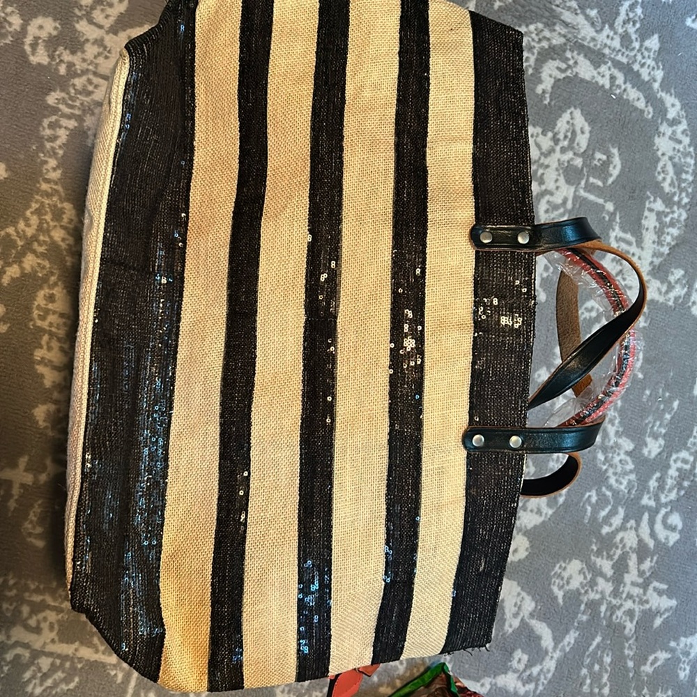 Muche et Muchette Jute and sequins large tote bag.
